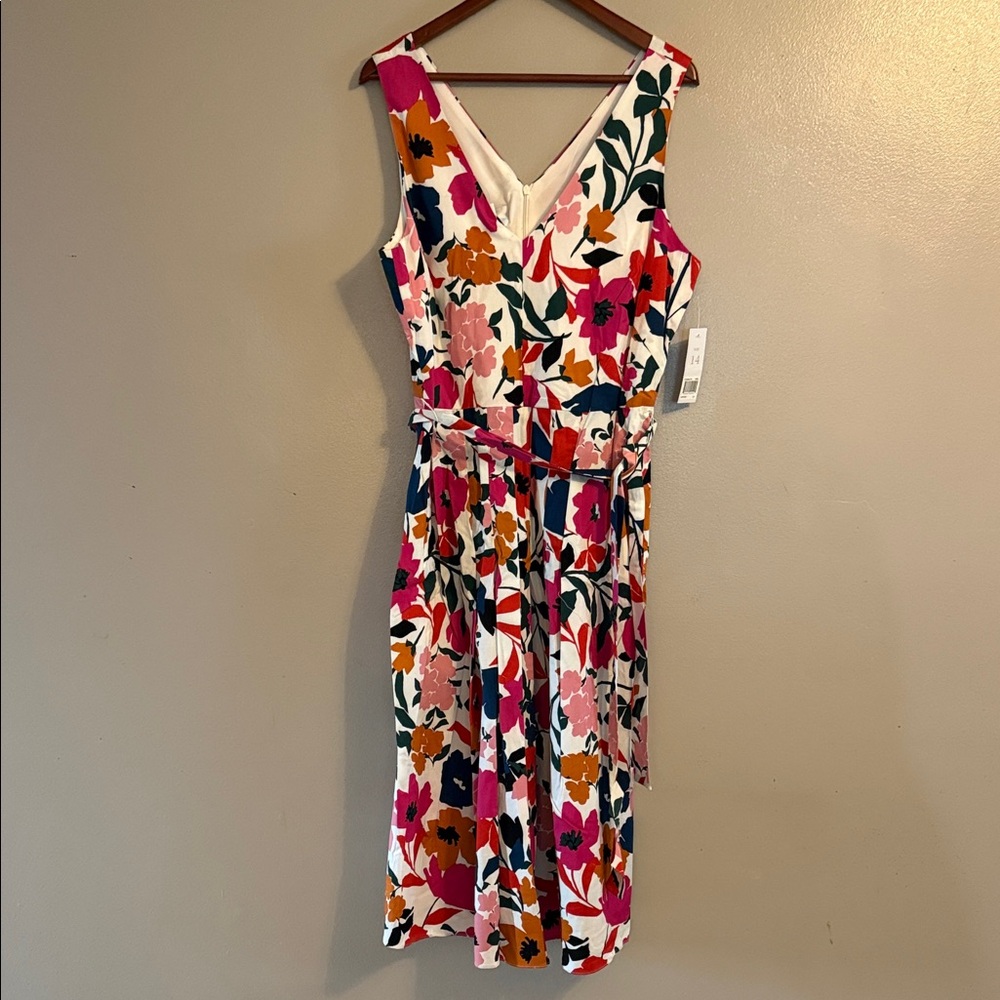 Donna Morgan Floral V-Neck Midi Dress - Pink, Navy, Mustard